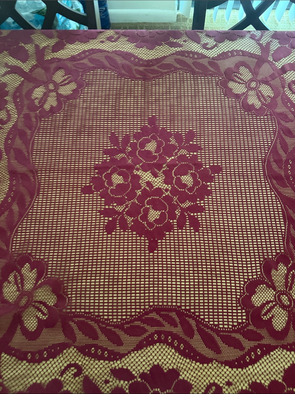 Vintage Elegant Burgundy Floral Lace Tablecloth - Home Dining 49x45